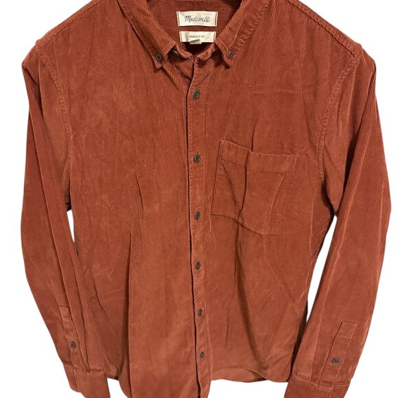 Madewell Perfect Fit Orange Corduroy Shirt Mens Medium Long Sleeve Button - Picture 1 of 6